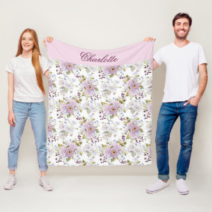 Roze botanische wilde bloem monogram naam fleece deken