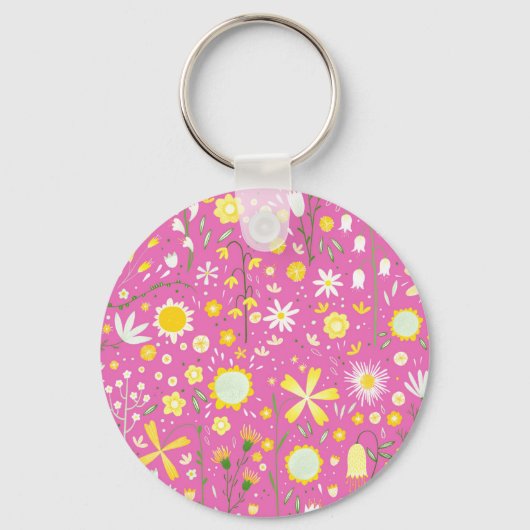 roze botanische wilde bloemen Sleutelhanger (Voorkant)