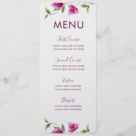 Roze Bougainvillea-menukaart Menu (Voorkant)