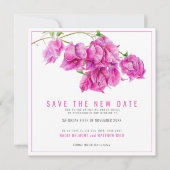 Roze bougainvillea redden de nieuwe datum bruiloft save the date (Voorkant)