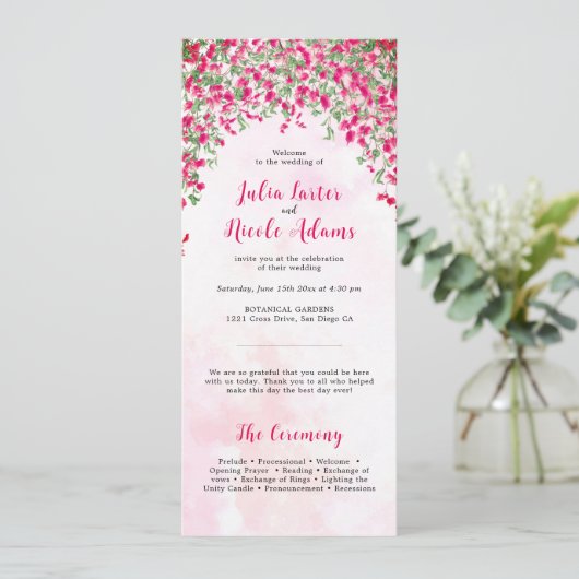Roze Bougainvillea Tropisch Bos Trouwdouche Programma (Staand voorkant)