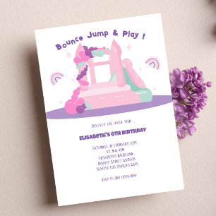 Roze Bounce House Kasteel Verjaardag Kaart