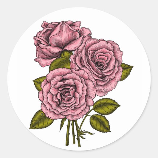 roze bouquet ronde sticker (Voorkant)