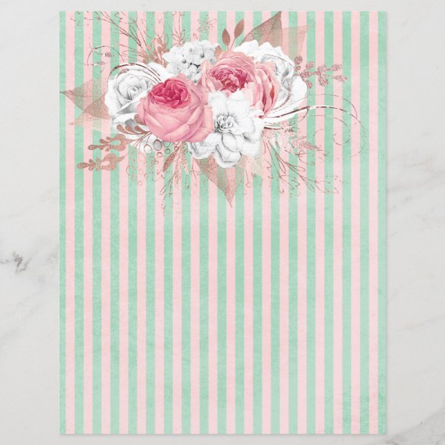 Roze Bouquet Stripes Scrapbook Paper (Voorkant)