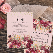 Roze Bourgogne Bloem Goud Glitter 100ste Verjaarda