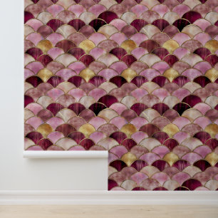Roze Bourgogne Glam Goud Abstract Peacock Behang