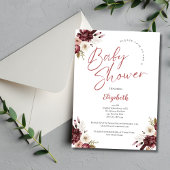 Roze Bourgogne Waterverf Bloemen Baby shower Kaart