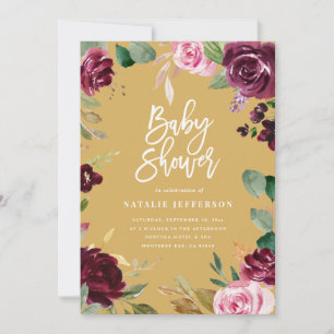 Roze, Bourgogne, + waterverf flora en script