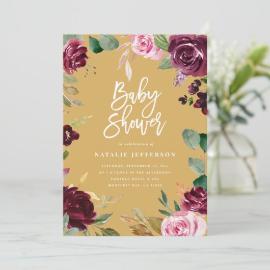 Roze, Bourgogne, + waterverf flora en script (Staand voorkant)