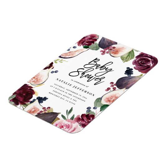 Roze, Bourgogne, + waterverf flora en script Magneet (Linkerzijde)