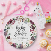 Roze, Bourgogne, + waterverf flora en script Papieren Bordje (Feest)