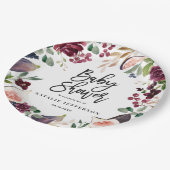 Roze, Bourgogne, + waterverf flora en script Papieren Bordje (Gekanteld)