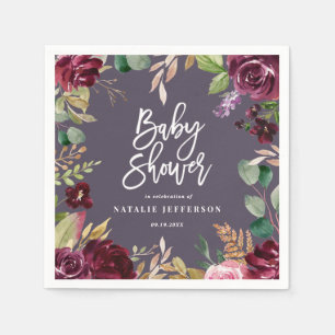 Roze, Bourgogne, + waterverf flora en script Servet