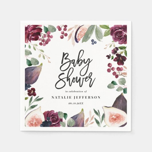 Roze, Bourgogne, + waterverf flora en script Servet (Voorkant)