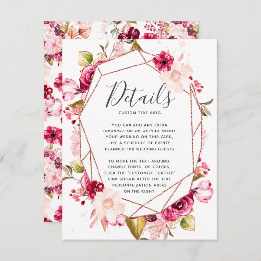 Roze Bourgondië Geometrische Terrarium Huwelijksde Kaart (Voorkant / Achterkant)