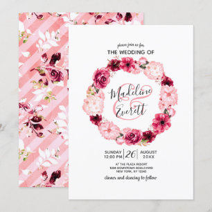 Roze & Bourgondische bloemenkrans bruiloft uitnodi Kaart