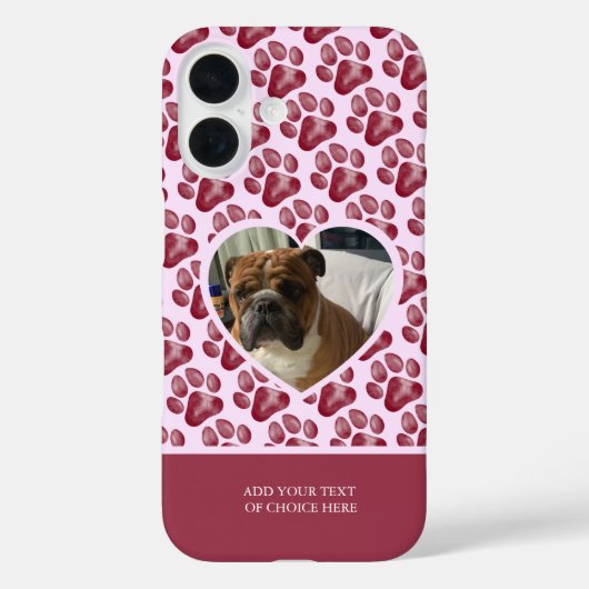 Roze Bourgondische Waterverf Paw Print Hond Foto H Case-Mate iPhone Case (Achterkant)