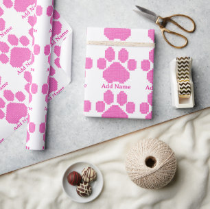 Roze Bouwstenen Hondenpoot Print Aangepaste Naam Cadeaupapier