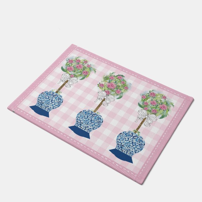 Roze boveniary Blue Roos Ginger Jar Doormat Rug Deurmat (Schuin)