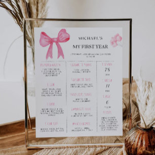 Roze Bow 1e verjaardag Milestone Board Poster