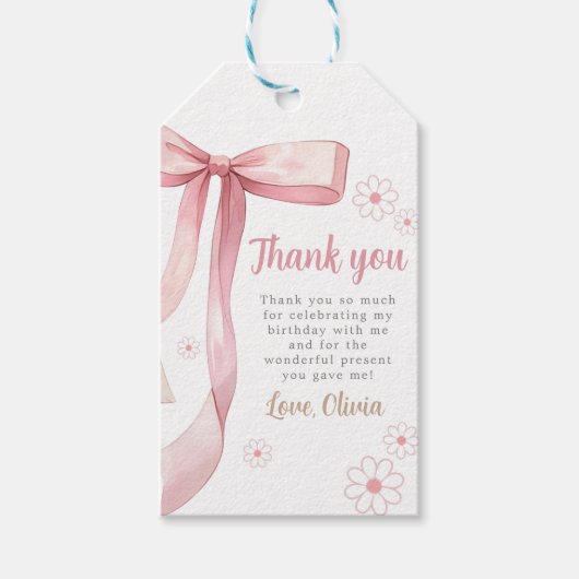 Roze Bow 1e Verjaardagsmeisje Cadeaulabel (Voorkant)