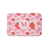 Roze Bow & Aardbei Girly Monogram Badmat (Voorkant)
