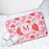 Roze Bow & Aardbei Girly Monogram Badmat