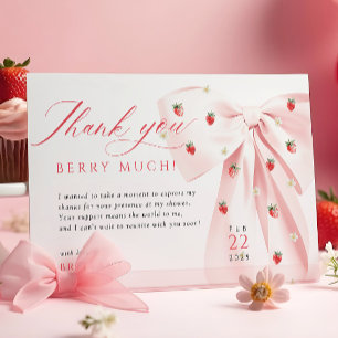 Roze Bow Aardbeien Baby shower Bedankt Card