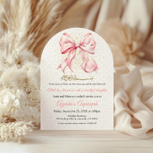 Roze Bow Aqeeqah Arch Uitnodiging