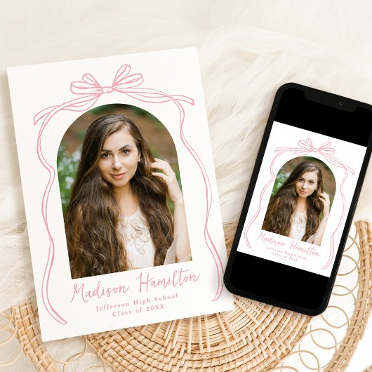 Roze Bow Arch Foto Afstuderen Aankondiging