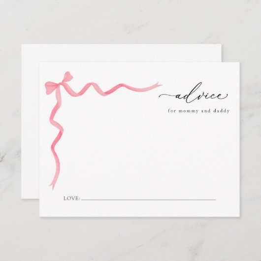 Roze Bow Baby Advies Voor Mama En Papa Kaart (Voorkant / Achterkant)