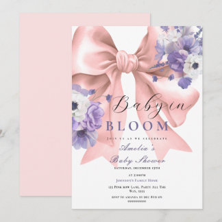Roze Bow Baby in Bloom Baby shower Paarse Bloemen Kaart