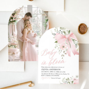 Roze Bow Baby in Bloom Bloemen Meisje Baby shower Kaart