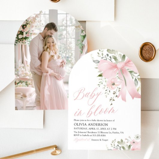 Roze Bow Baby in Bloom Bloemen Meisje Baby shower Kaart