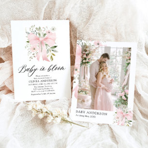 Roze Bow Baby in Bloom Bloemen Meisje Baby shower Kaart
