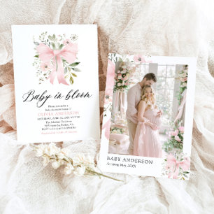 Roze Bow Baby in Bloom Bloemen Meisje Baby shower Kaart