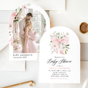 Roze Bow Baby in Bloom Bloemen Meisje Baby shower Kaart