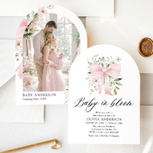 Roze Bow Baby in Bloom Bloemen Meisje Baby shower Kaart