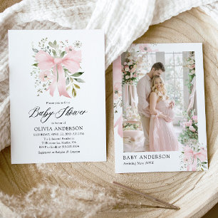 Roze Bow Baby in Bloom Bloemen Meisje Baby shower Kaart