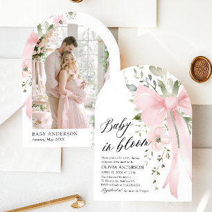 Roze Bow Baby in Bloom Bloemen Meisje Baby shower Kaart