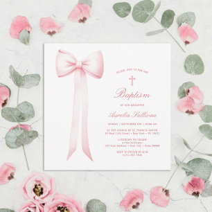 Roze Bow Baby Meisje Doop Kaart