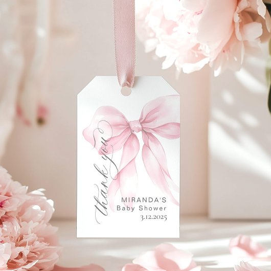 Roze Bow Baby Meisje Douche Bedankt ankt Cadeaulabel