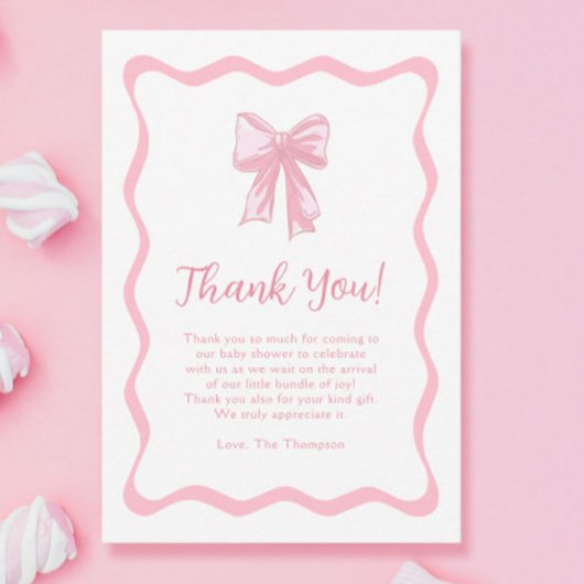Roze Bow Baby shower Bedankkaart
