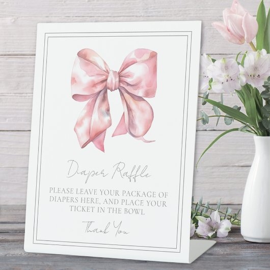 Roze Bow Baby shower Behuizing Kaart Luier Raffle Reclamebord Met Voetstuk