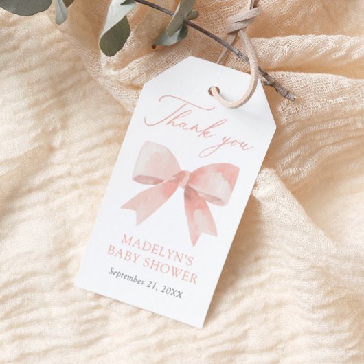 Roze Bow Baby shower Cadeaulabel
