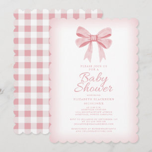 Roze Bow Baby shower Elegant Girly Gingham Check Kaart
