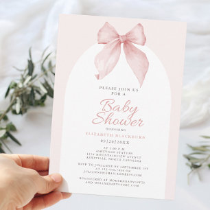 Roze Bow Baby shower Elegant Girly Gingham Check Kaart
