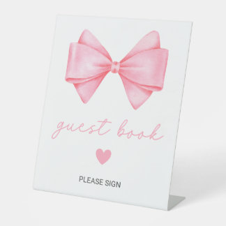 Roze Bow Baby shower Gastenboek Reclamebord Met Voetstuk