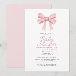 Roze Bow Baby shower Girly Coquette Elegant Pastel Kaart