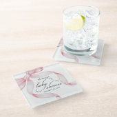Roze Bow Baby shower Glazen Onderzetter (Schuin)